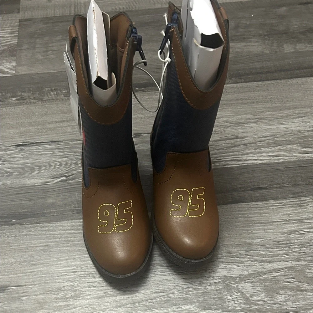 Kids Brown and Blue Cars Character Boots - Picture 2 of 3
